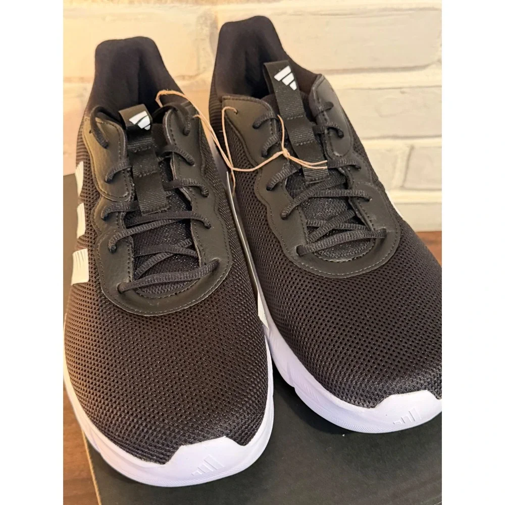 NWT Adidas Cloudfoam Flex Laces Mens 12 Fit Black White Sneakers HQ4854 Classic